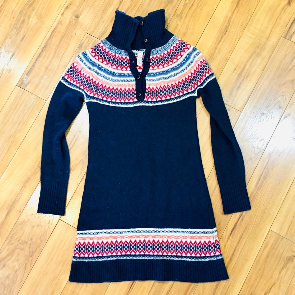 Lucky Brand winter dress navy blue wool buttons cashmere blend small